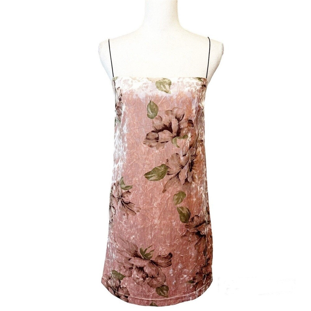 TopShop Womens Y2K Style Dress Velour Pink Floral Square Neck 90s Size US 4